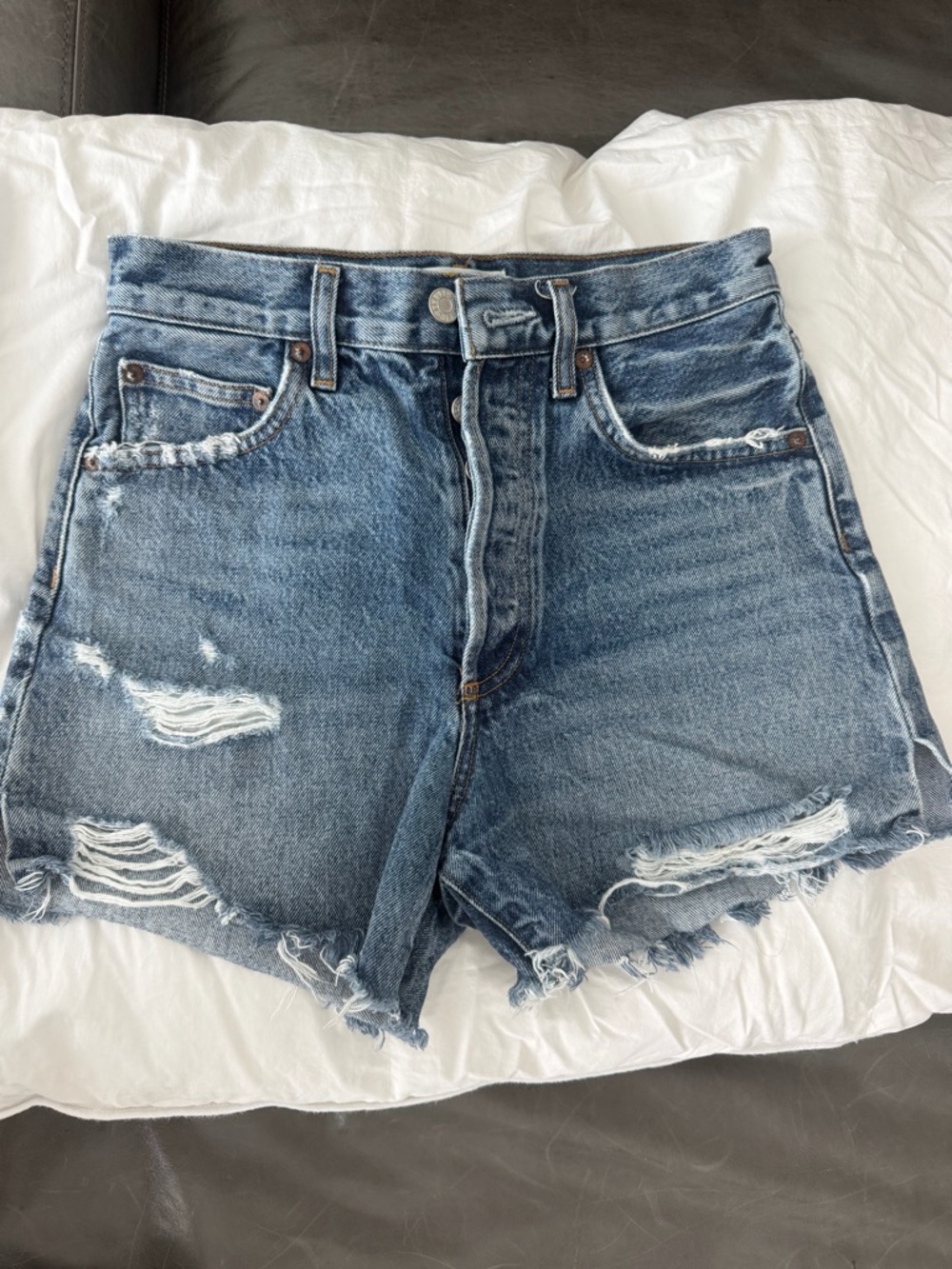 A Golde High-Rise Distressed Denim Shorts - Blue